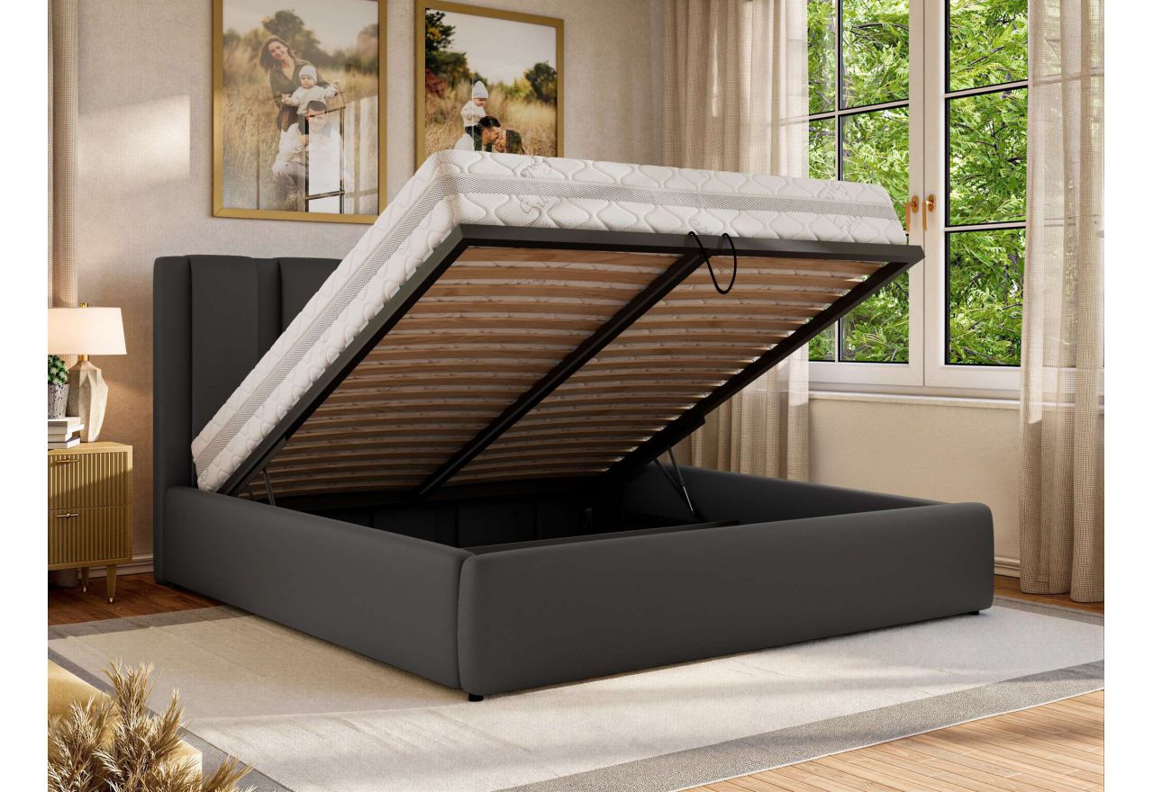 Łóżko tapicerowane SAVINO CLASSIC 180x200 - materac multipocket - szary, ekoskóra