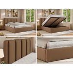 Łóżko tapicerowane SAVINO CLASSIC 160x200 - materac pocket - brązowy, ekoskóra