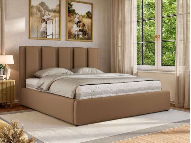 Łóżko tapicerowane SAVINO CLASSIC 200x200 - materac pocket - brązowy, ekoskóra