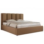 Łóżko tapicerowane SAVINO CLASSIC 140x200 - materac multipocket - brązowy, ekoskóra