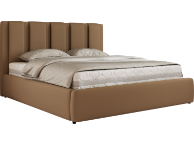 Łóżko tapicerowane SAVINO CLASSIC 160x200 - materac multipocket - brązowy, ekoskóra