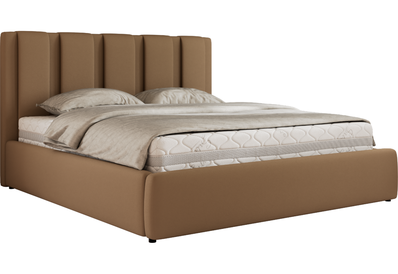 Łóżko tapicerowane SAVINO CLASSIC 160x200 - materac multipocket - brązowy, ekoskóra