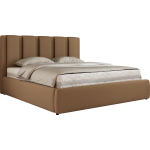 Łóżko tapicerowane SAVINO CLASSIC 180x200 - materac multipocket - brązowy, ekoskóra