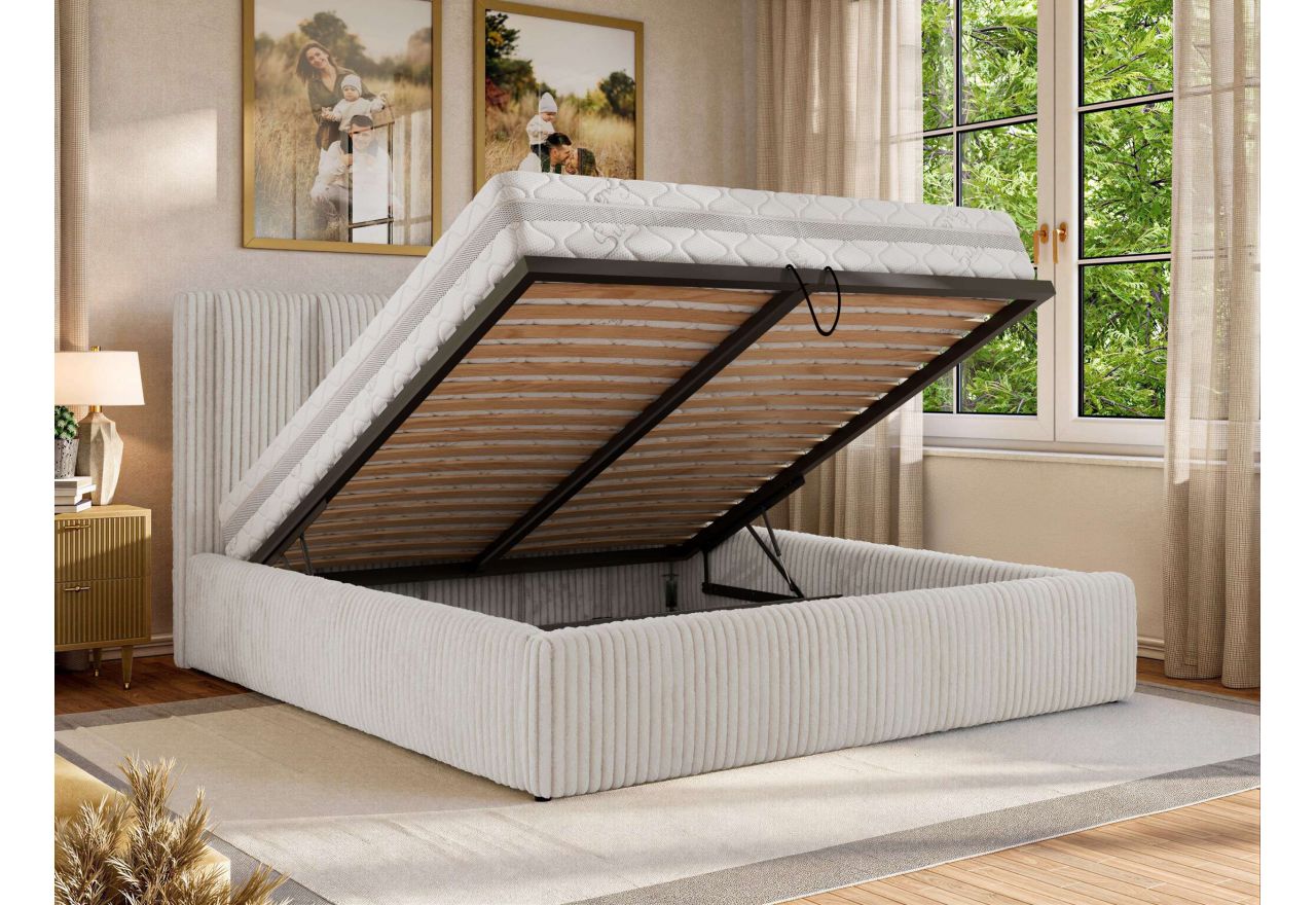 Łóżko tapicerowane SAVINO CLASSIC 200x200 - beżowy, sztruks