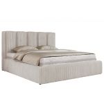 Łóżko tapicerowane SAVINO CLASSIC 180x200 - materac pocket - beżowy, sztruks