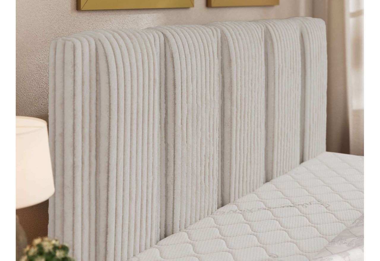 Łóżko tapicerowane SAVINO CLASSIC 200x200 - materac pocket - beżowy, sztruks