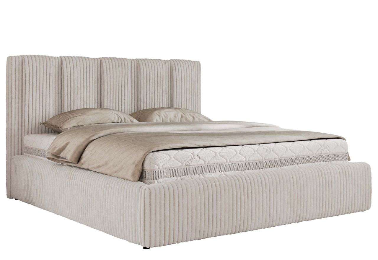 Łóżko tapicerowane SAVINO CLASSIC 200x200 - materac pocket - beżowy, sztruks