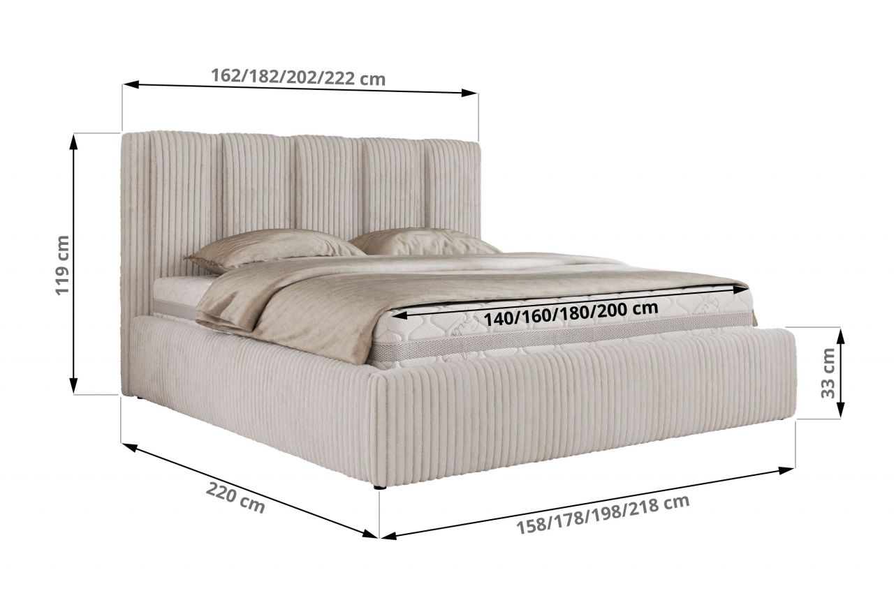 Łóżko tapicerowane SAVINO CLASSIC 200x200 - materac pocket - beżowy, sztruks
