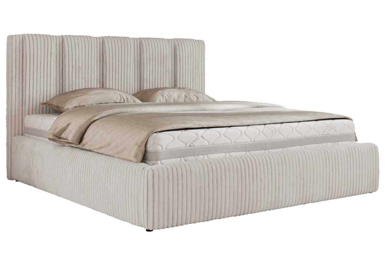 Łóżko tapicerowane SAVINO CLASSIC 160x200 - materac multipocket - beżowy, sztruks