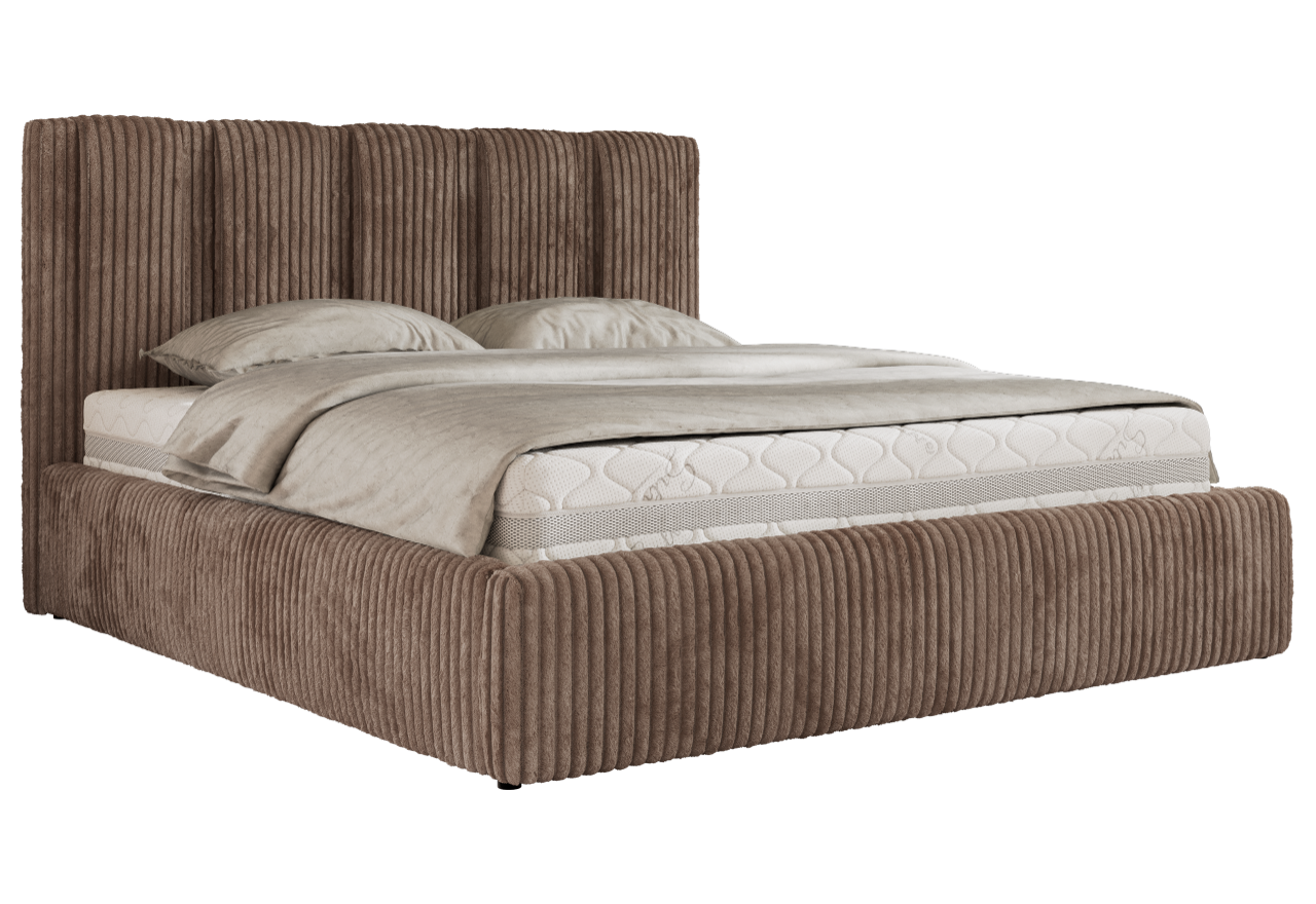 Łóżko tapicerowane SAVINO CLASSIC 140x200 - materac pocket - brązowy, sztruks
