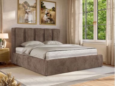 Łóżko tapicerowane SAVINO CLASSIC 160x200 - materac pocket - brązowy, sztruks