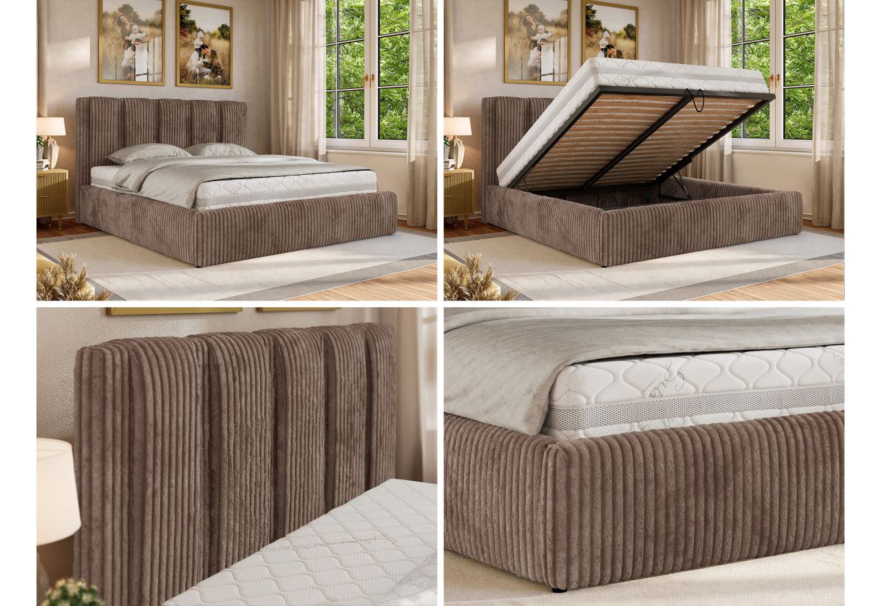 Łóżko tapicerowane SAVINO CLASSIC 180x200 - materac pocket - brązowy, sztruks