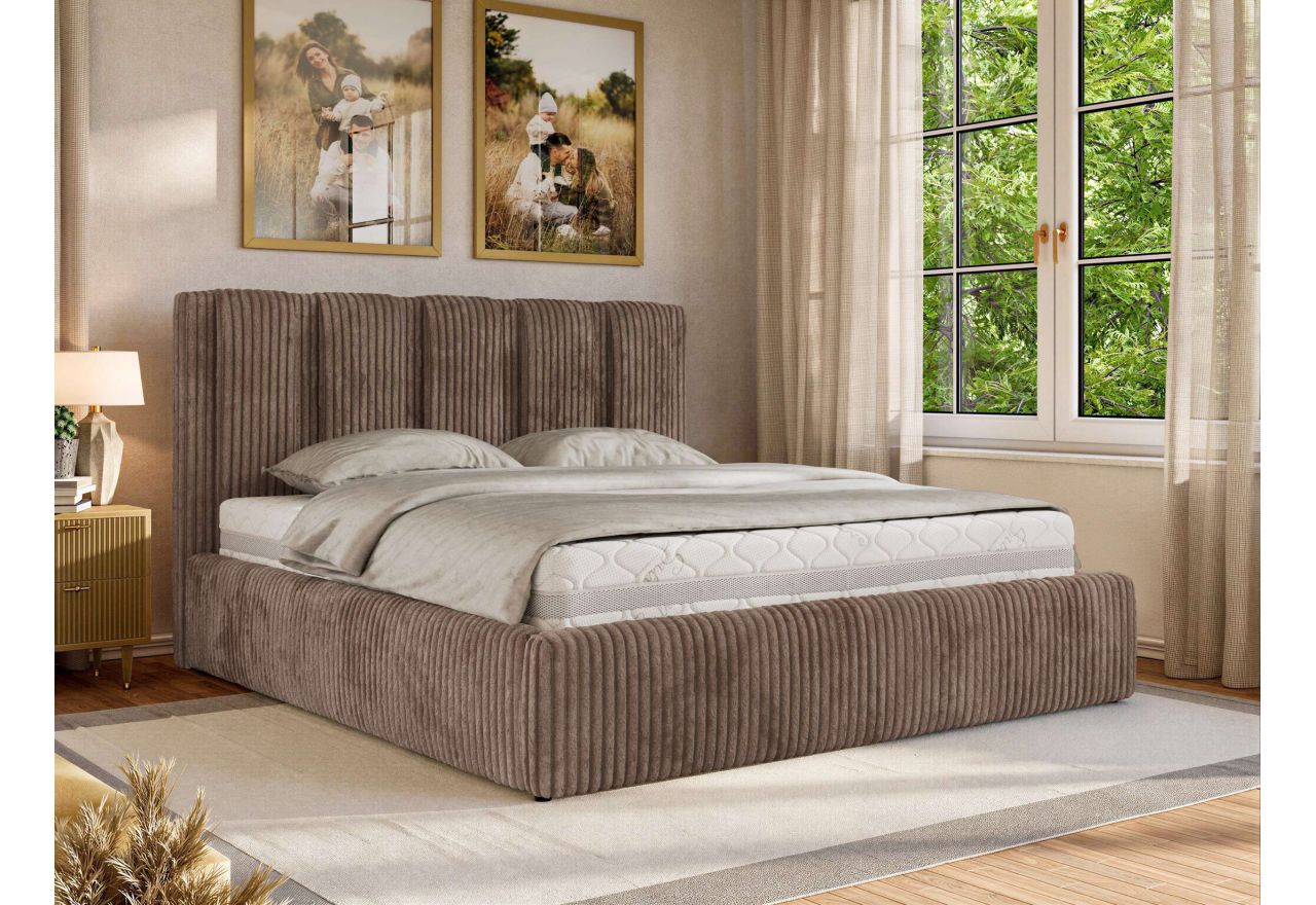 Łóżko tapicerowane SAVINO CLASSIC 160x200 - materac multipocket - brązowy, sztruks
