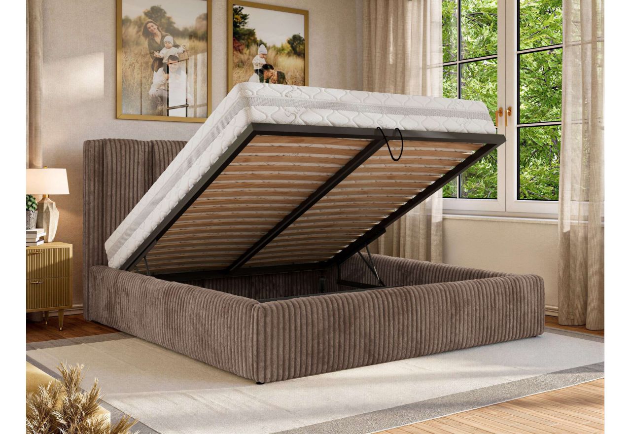 Łóżko tapicerowane SAVINO CLASSIC 180x200 - materac multipocket - brązowy, sztruks