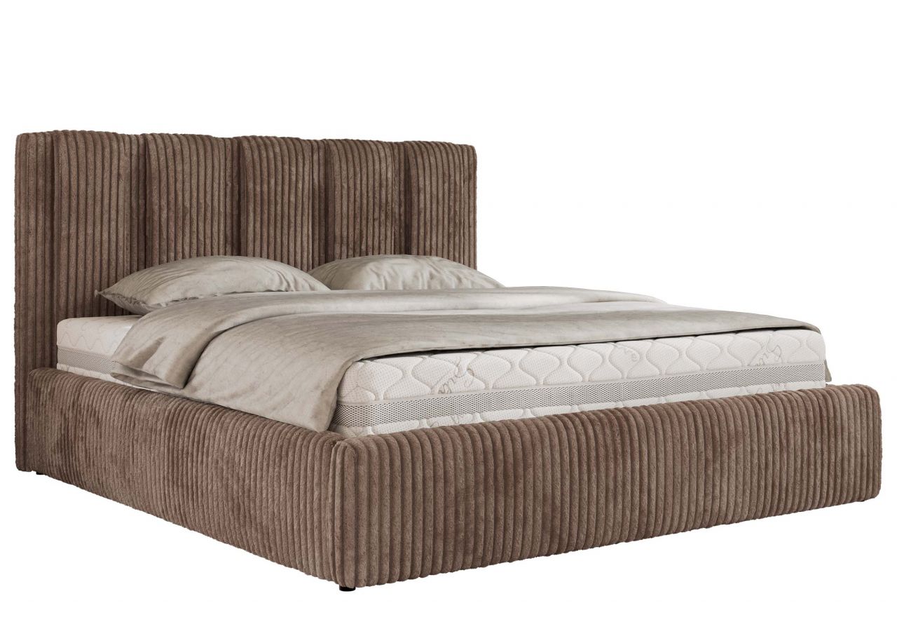 Łóżko tapicerowane SAVINO CLASSIC 200x200 - materac multipocket - brązowy, sztruks