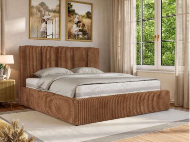 Łóżko tapicerowane SAVINO CLASSIC 160x200 - materac pocket - pomarańczowy, sztruks