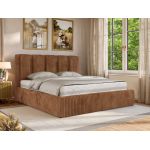 Łóżko tapicerowane SAVINO CLASSIC 160x200 - materac multipocket - pomarańczowy, sztruks