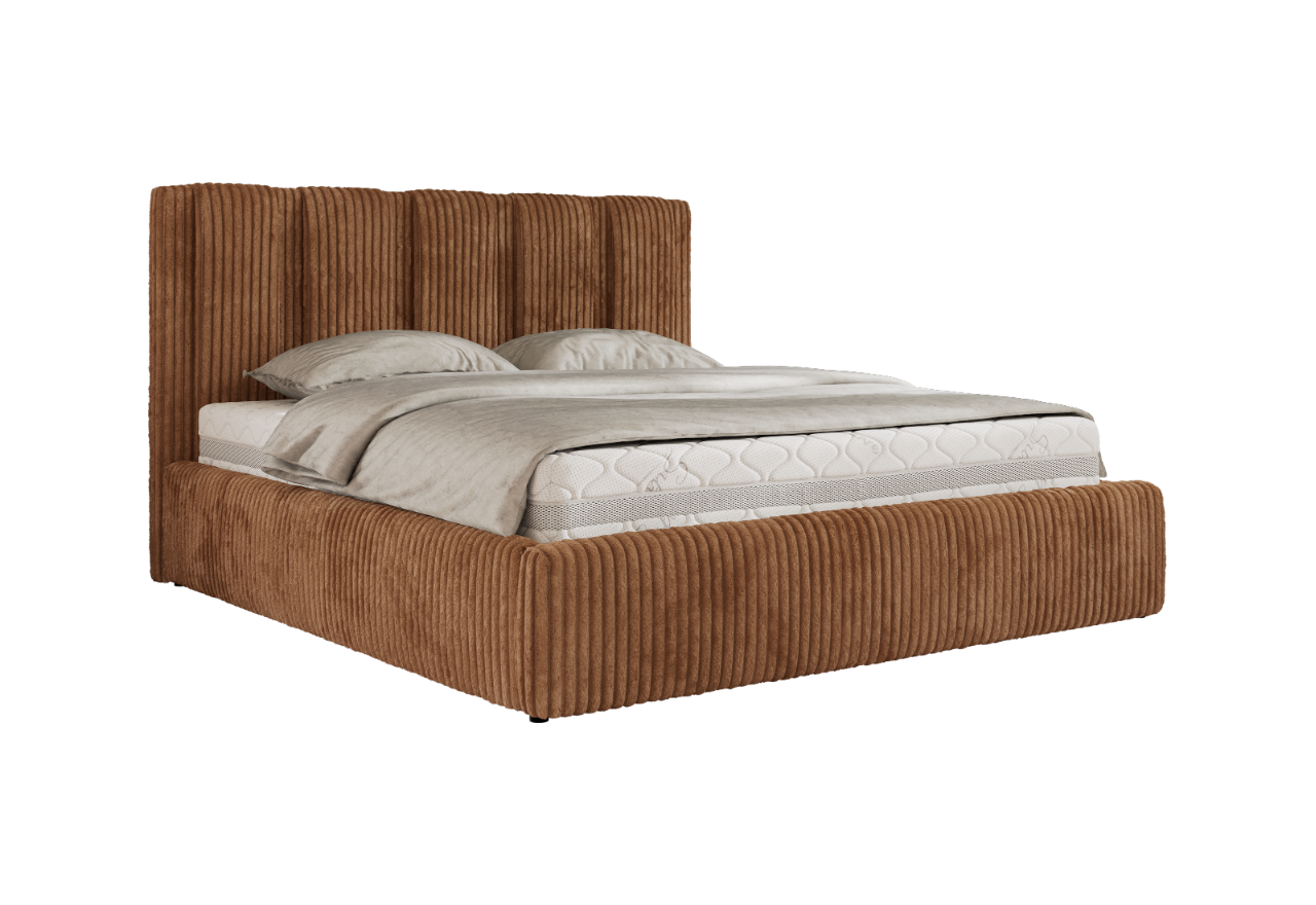 Łóżko tapicerowane SAVINO CLASSIC 160x200 - materac multipocket - pomarańczowy, sztruks