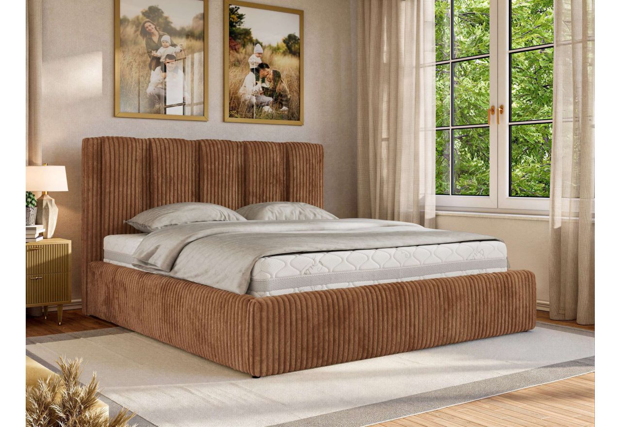 Łóżko tapicerowane SAVINO CLASSIC 200x200 - materac multipocket - pomarańczowy, sztruks