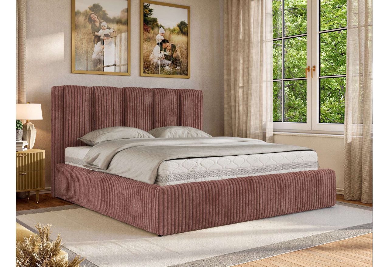 Łóżko tapicerowane SAVINO CLASSIC 180x200 - materac multipocket - różowy, sztruks