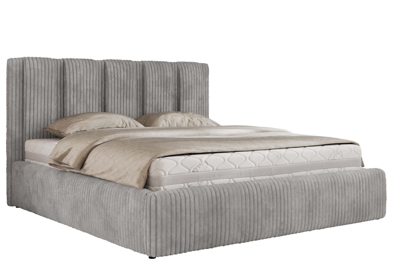 Łóżko tapicerowane SAVINO CLASSIC 180x200 - materac piankowy - jasnoszary, sztruks