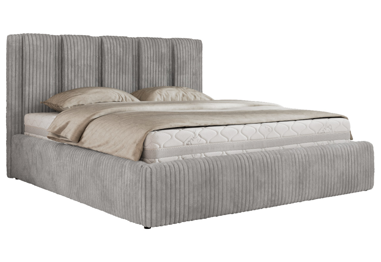Łóżko tapicerowane SAVINO CLASSIC 200x200 - materac piankowy - jasnoszary, sztruks