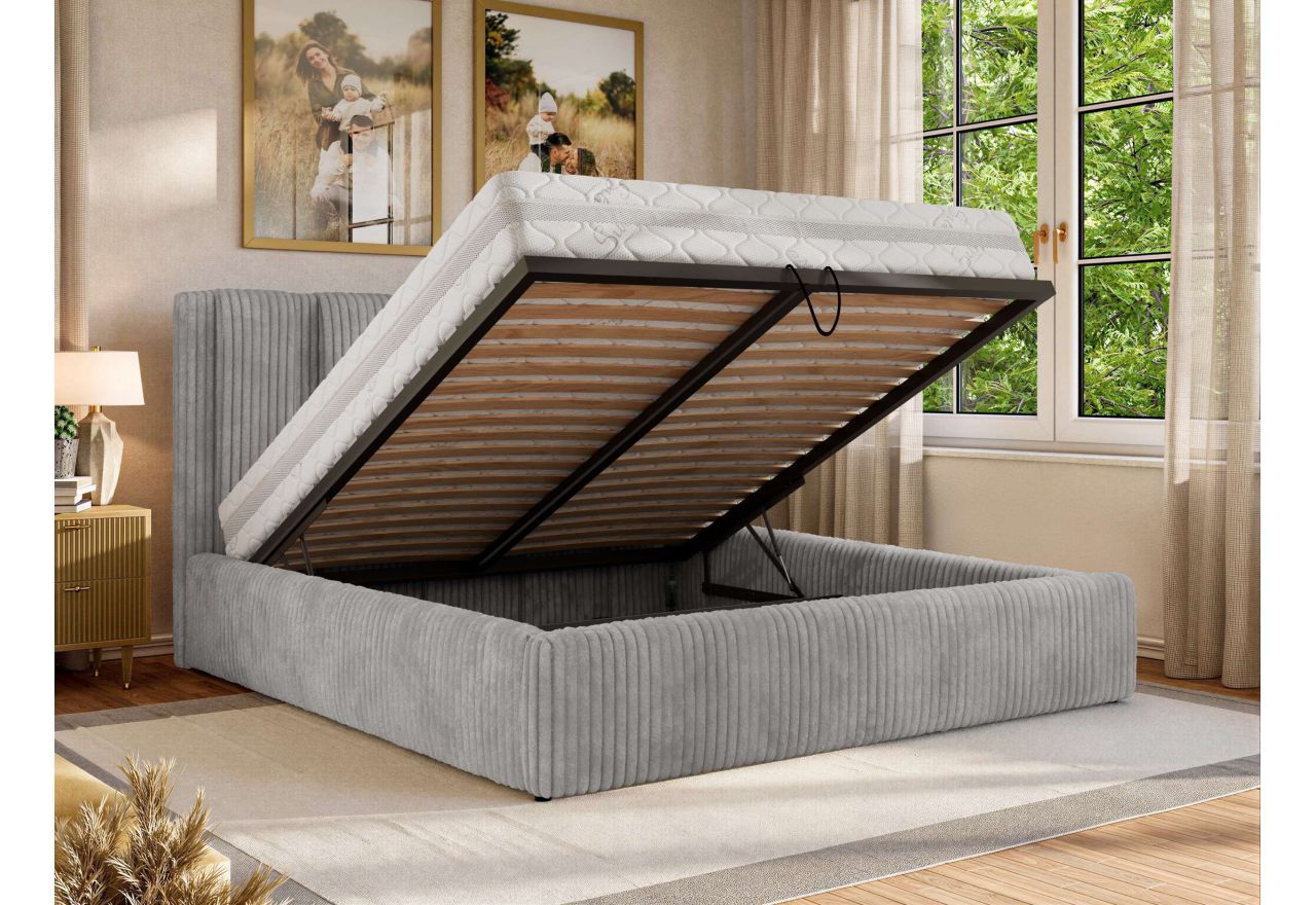 Łóżko tapicerowane SAVINO CLASSIC 160x200 - materac pocket - jasnoszary, sztruks
