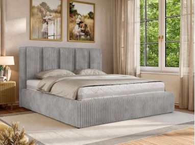 Łóżko tapicerowane SAVINO CLASSIC 200x200 - materac pocket - jasnoszary, sztruks