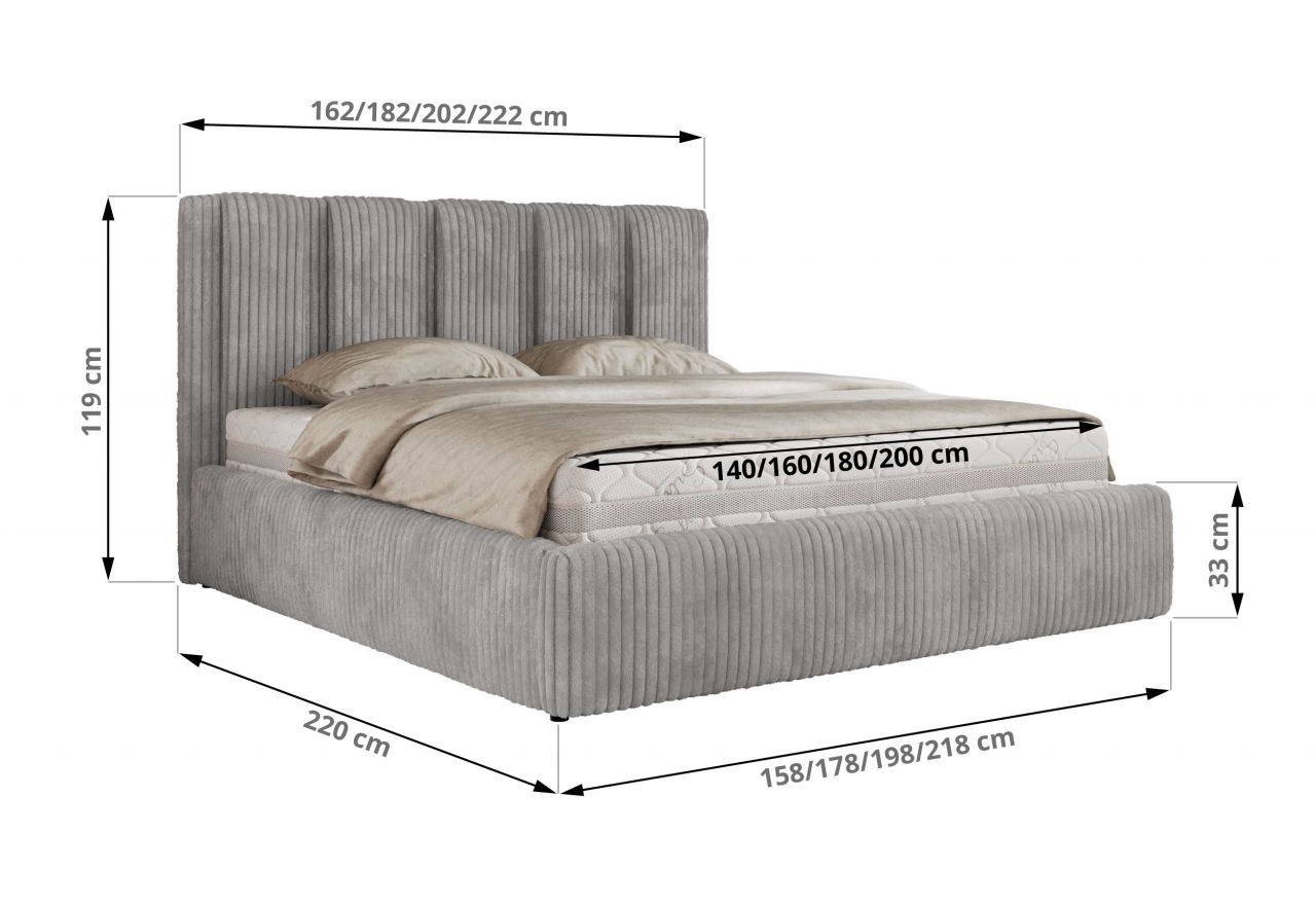 Łóżko tapicerowane SAVINO CLASSIC 200x200 - materac pocket - jasnoszary, sztruks