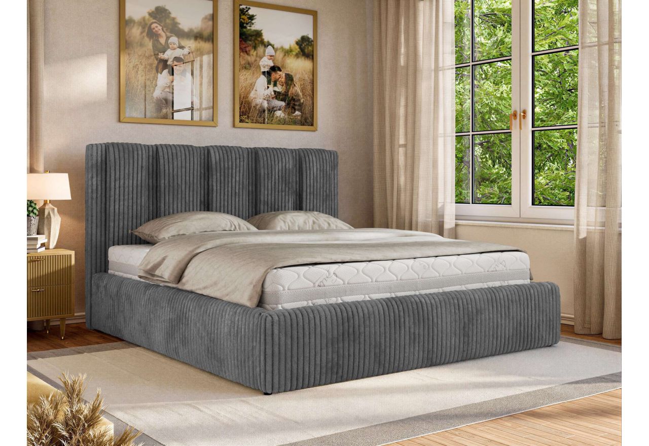 Łóżko tapicerowane SAVINO CLASSIC 200x200 - materac piankowy - szary, sztruks
