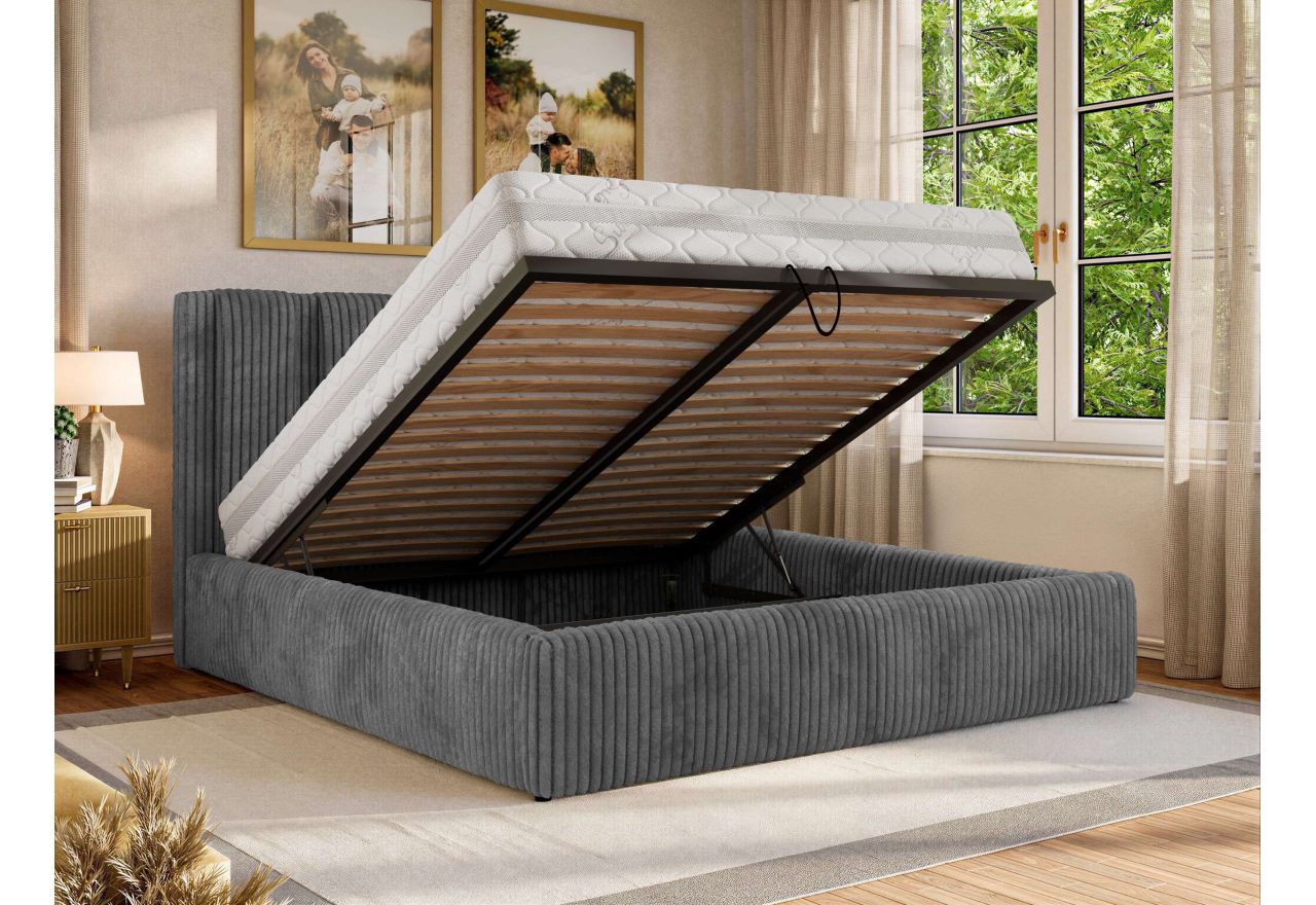 Łóżko tapicerowane SAVINO CLASSIC 160x200 - materac pocket - szary, sztruks