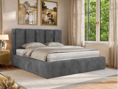 Łóżko tapicerowane SAVINO CLASSIC 140x200 - materac multipocket - szary, sztruks