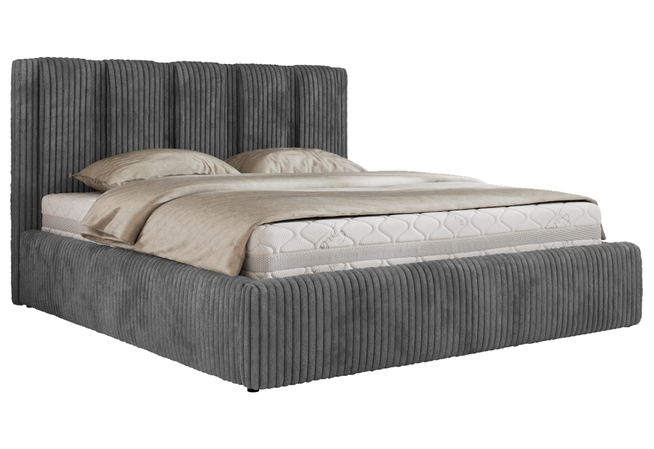 Łóżko tapicerowane SAVINO CLASSIC 160x200 - materac multipocket - szary, sztruks