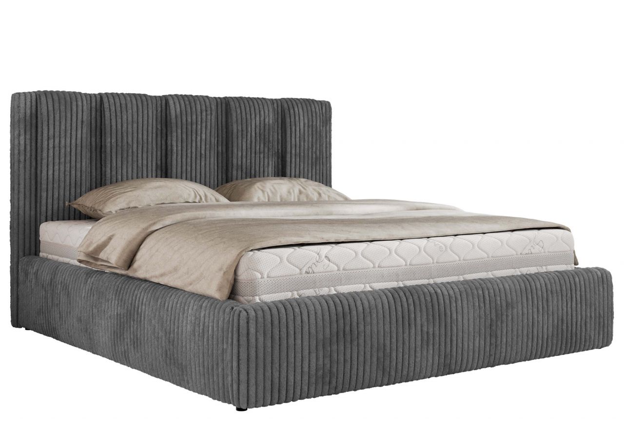 Łóżko tapicerowane SAVINO CLASSIC 160x200 - materac multipocket - szary, sztruks