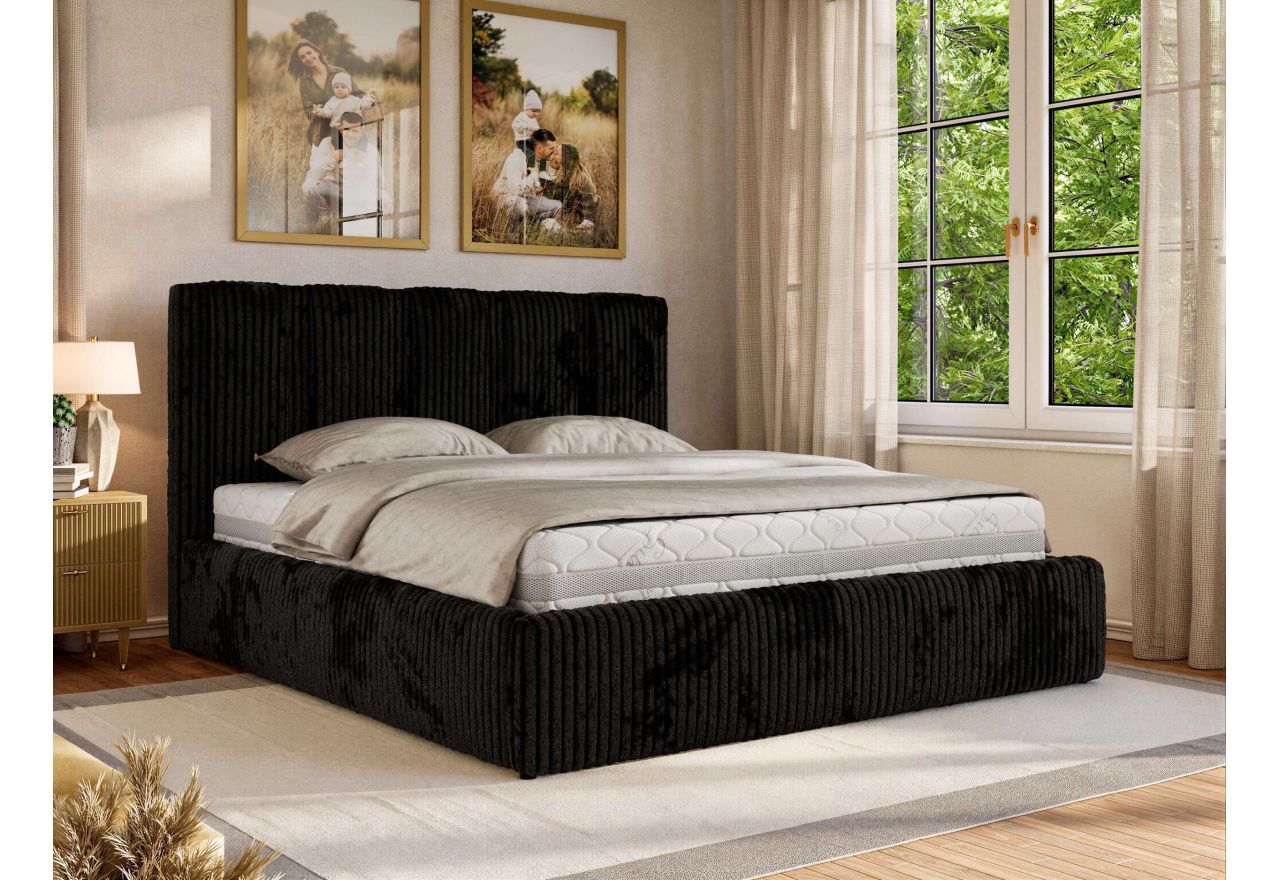 Łóżko tapicerowane SAVINO CLASSIC 200x200 - czarny, sztruks