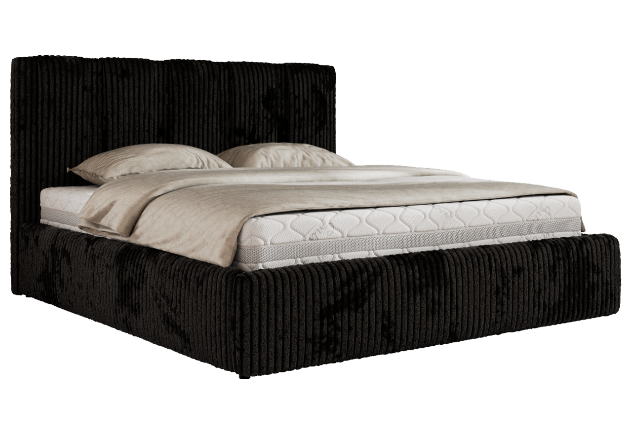 Łóżko tapicerowane SAVINO CLASSIC 180x200 - materac pocket - czarny, sztruks