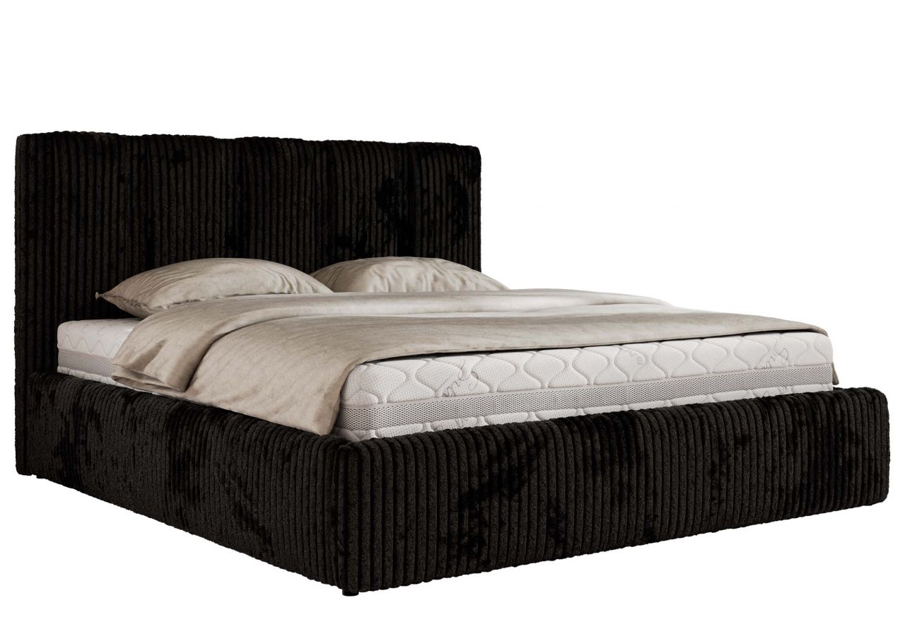 Łóżko tapicerowane SAVINO CLASSIC 140x200 - materac multipocket - czarny, sztruks