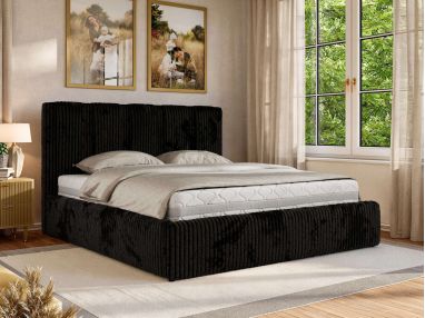 Łóżko tapicerowane SAVINO CLASSIC 160x200 - materac multipocket - czarny, sztruks