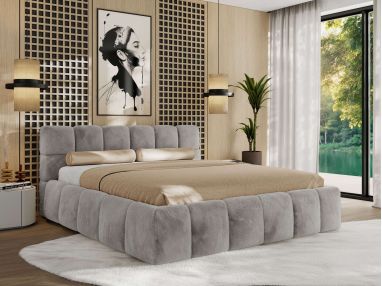 Łóżko tapicerowane NIRA CLASSIC 140x200 - materac piankowy - jasnoszary, plusz