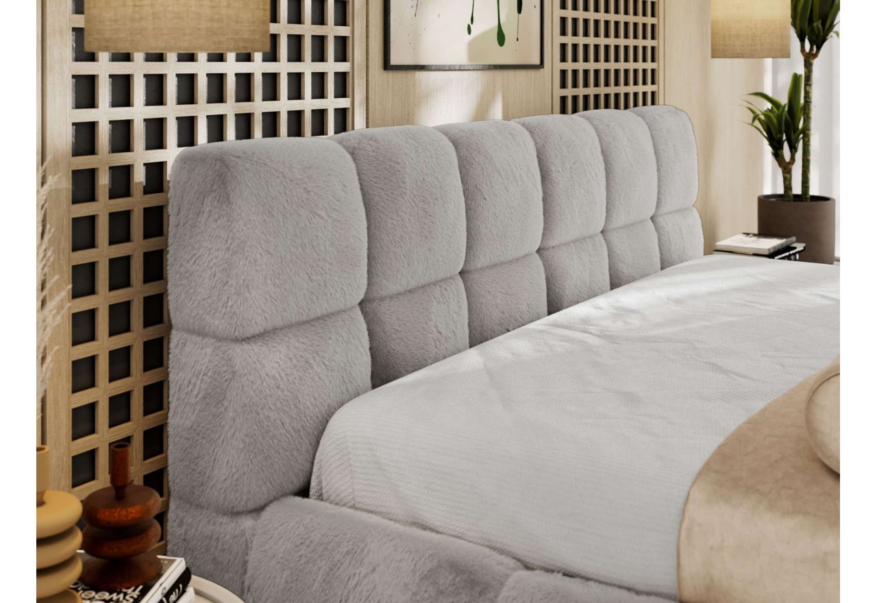 Łóżko tapicerowane NIRA CLASSIC 140x200 - materac piankowy - jasnoszary, plusz