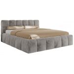Łóżko tapicerowane NIRA CLASSIC 160x200 - materac piankowy - jasnoszary, plusz
