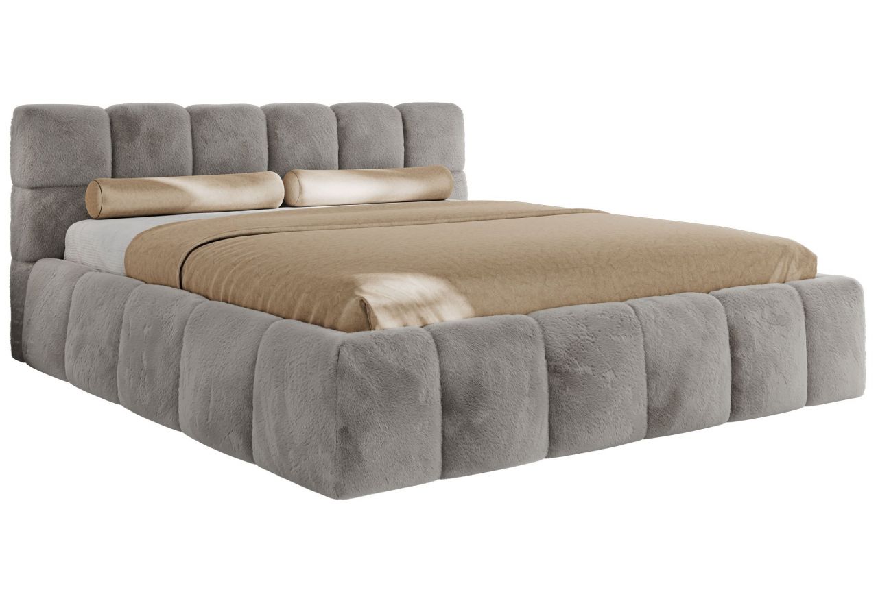 Łóżko tapicerowane NIRA CLASSIC 140x200 - materac pocket - jasnoszary, plusz