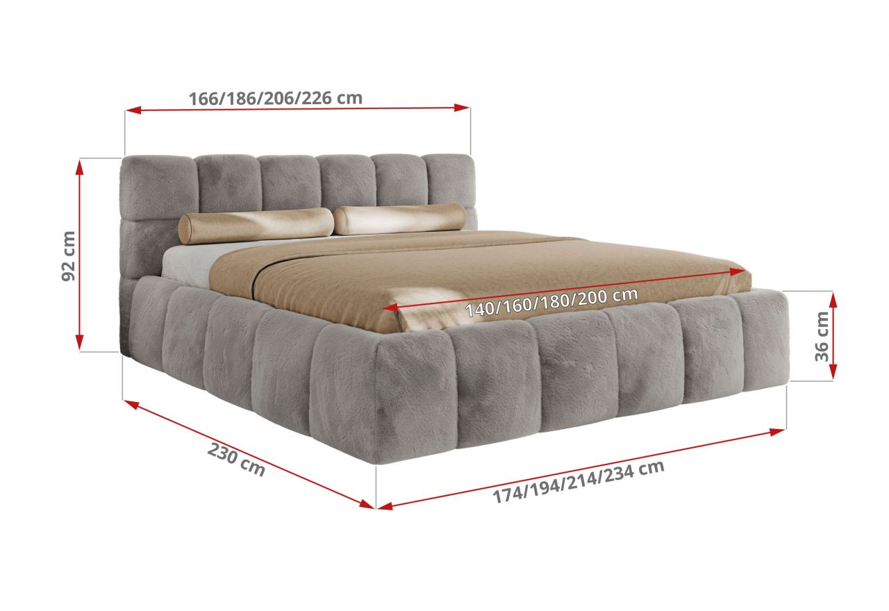 Łóżko tapicerowane NIRA CLASSIC 160x200 - materac pocket - jasnoszary, plusz