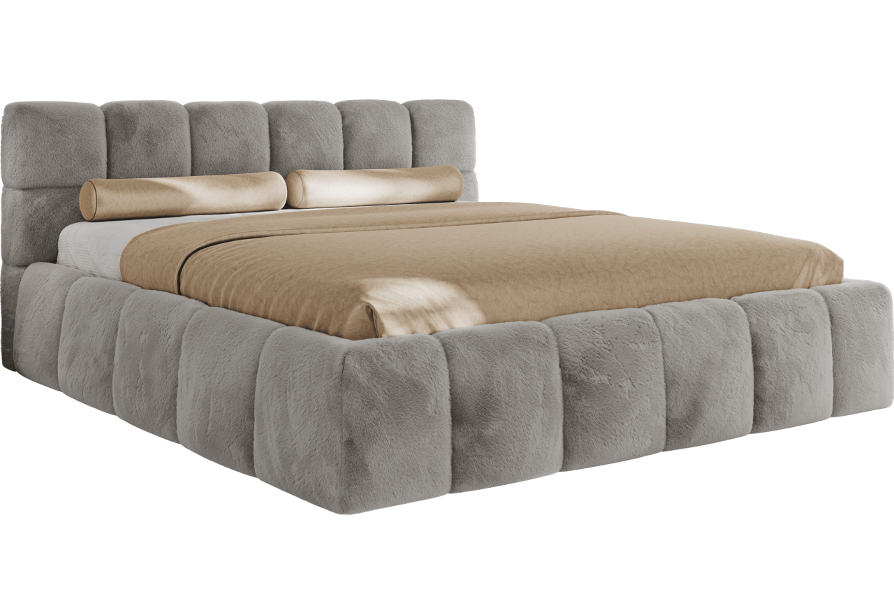 Łóżko tapicerowane NIRA CLASSIC 200x200 - materac pocket - jasnoszary, plusz