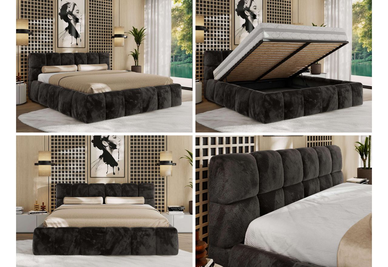 Łóżko tapicerowane NIRA CLASSIC 180x200 - materac piankowy - ciemnoszary, plusz