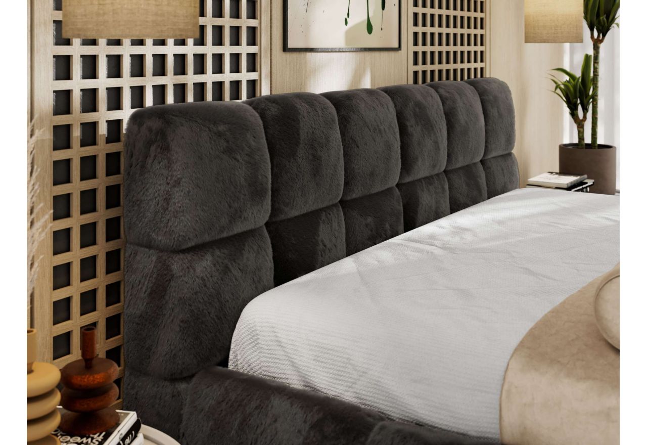 Łóżko tapicerowane NIRA CLASSIC 180x200 - materac pocket - ciemnoszary, plusz