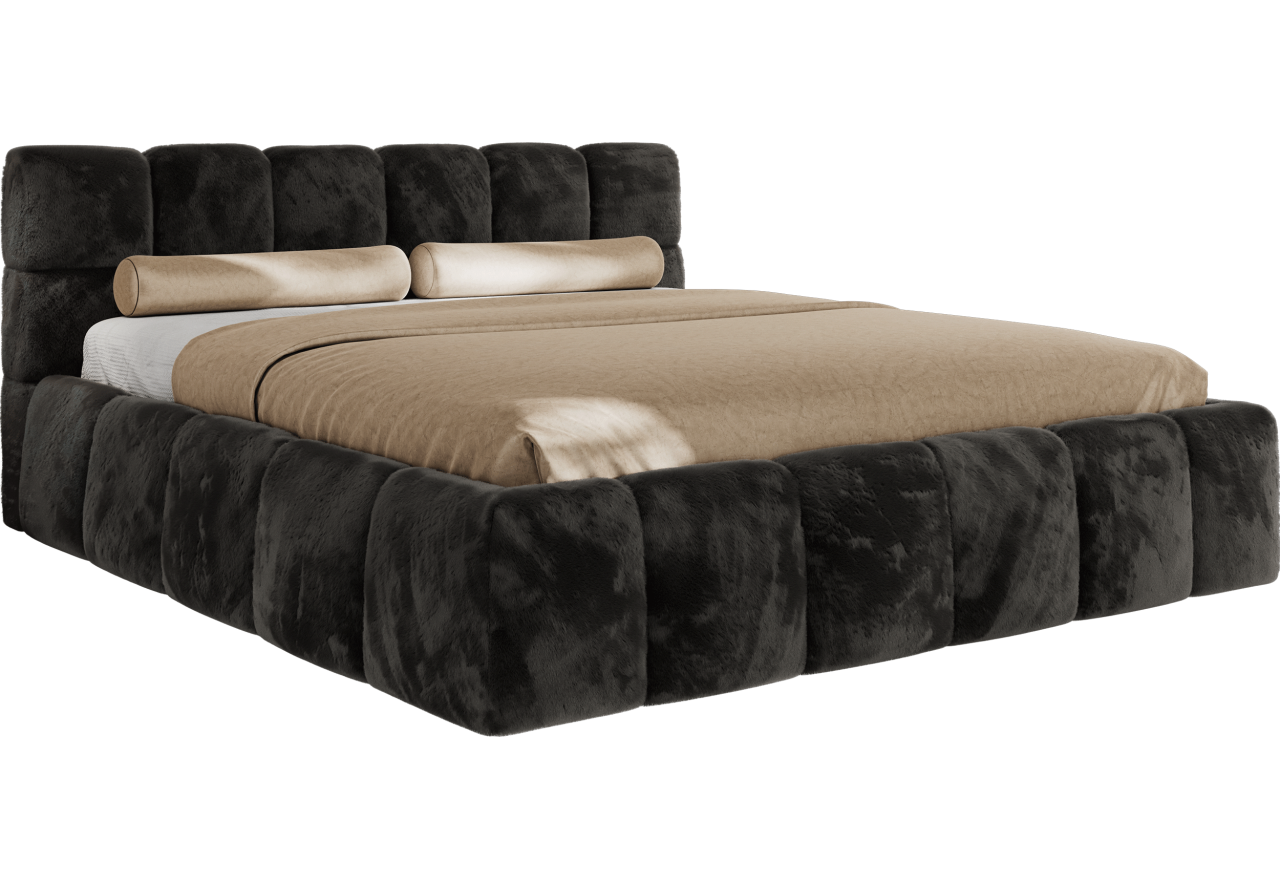 Łóżko tapicerowane NIRA CLASSIC 160x200 - materac multipocket - ciemnoszary, plusz