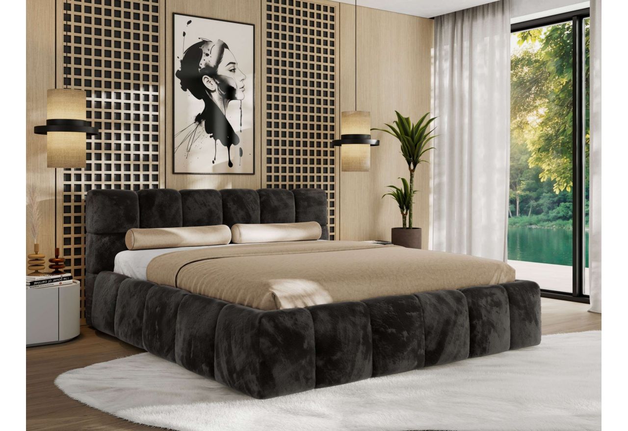 Łóżko tapicerowane NIRA CLASSIC 200x200 - materac multipocket - ciemnoszary, plusz