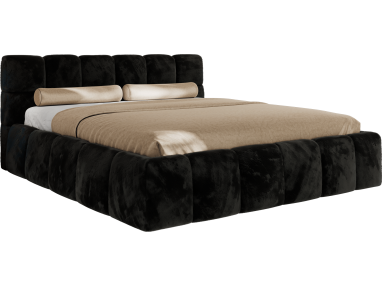 Łóżko tapicerowane NIRA CLASSIC 180x200 - materac piankowy - czarny, plusz