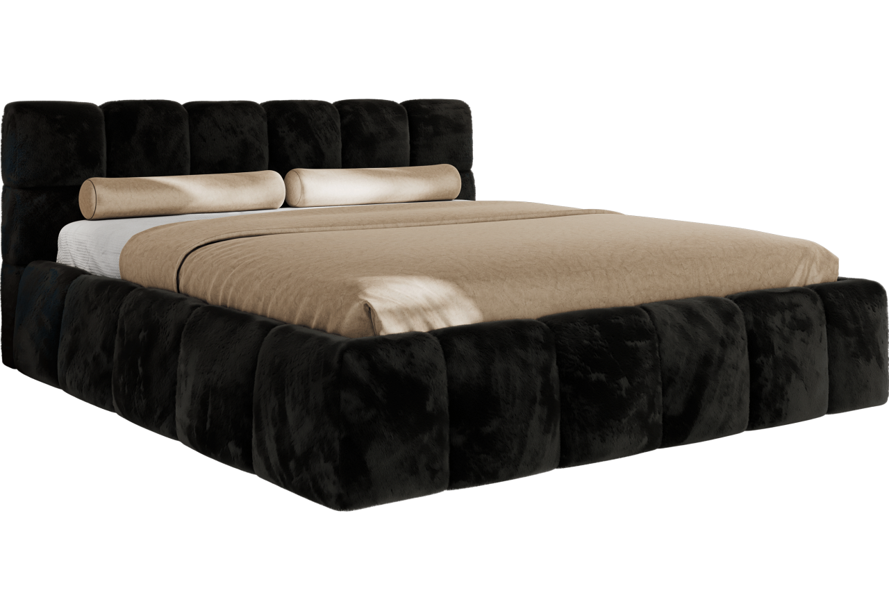 Łóżko tapicerowane NIRA CLASSIC 200x200 - materac piankowy - czarny, plusz